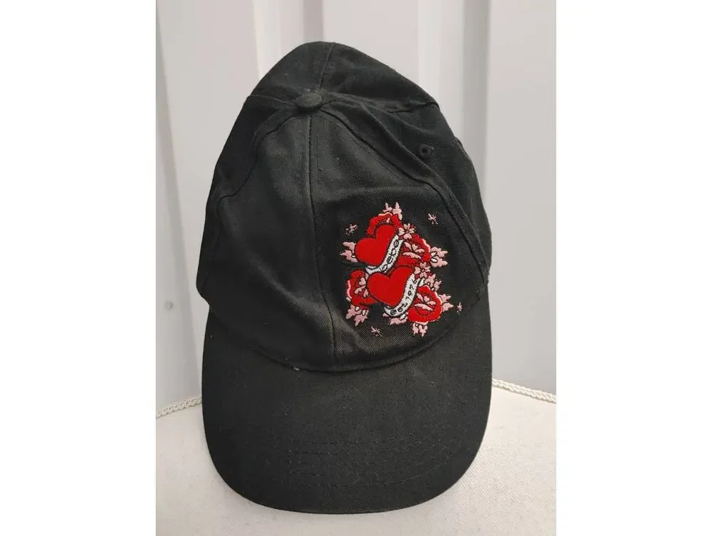 Bebe Hat Cap Y2K Embroidered Hearts One Size
